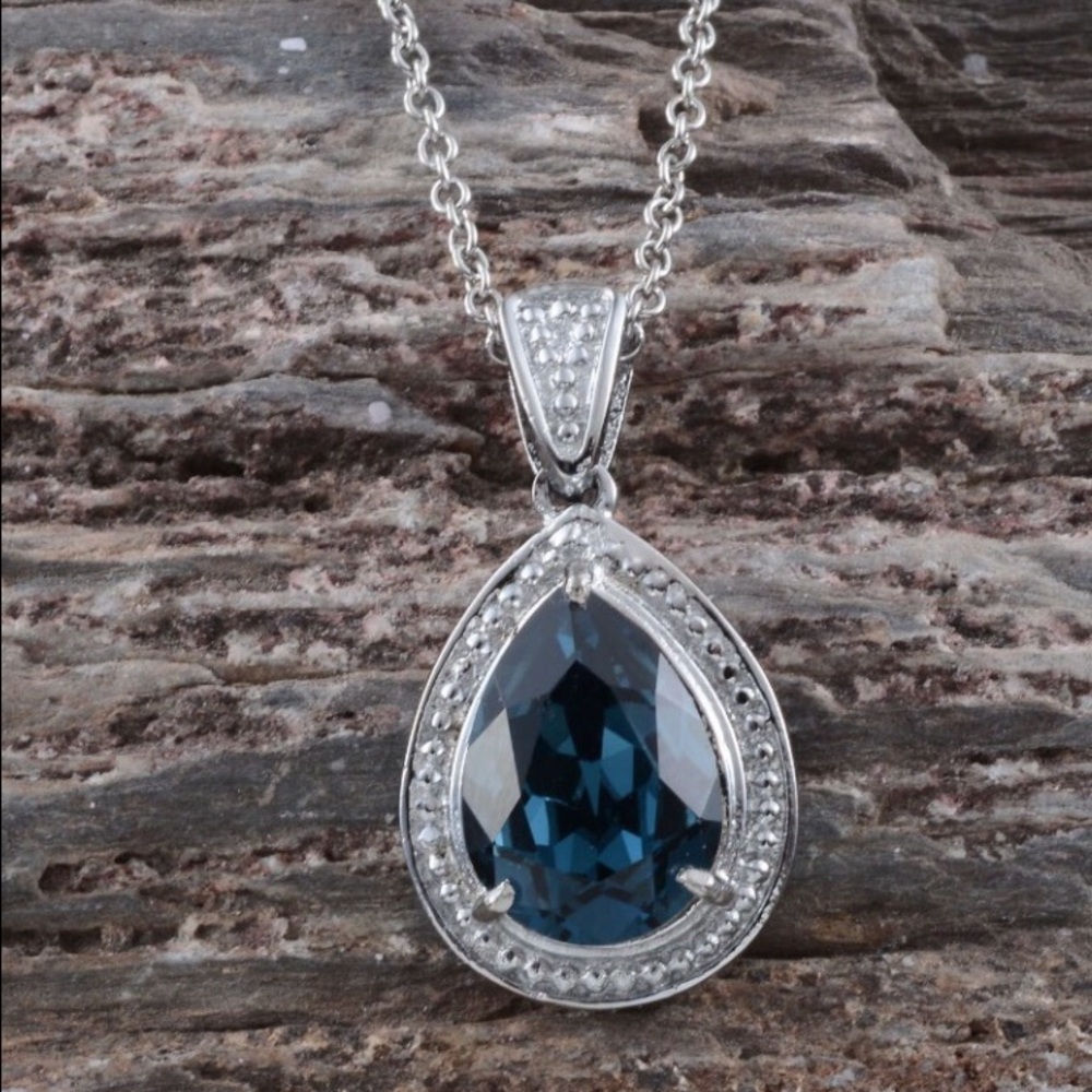 Titanic inspired Silver Teardrop Necklace with Deep Blue Crystal